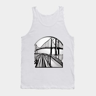 Monochrome Bridge Illustration in Circular Frame No. 747 Tank Top